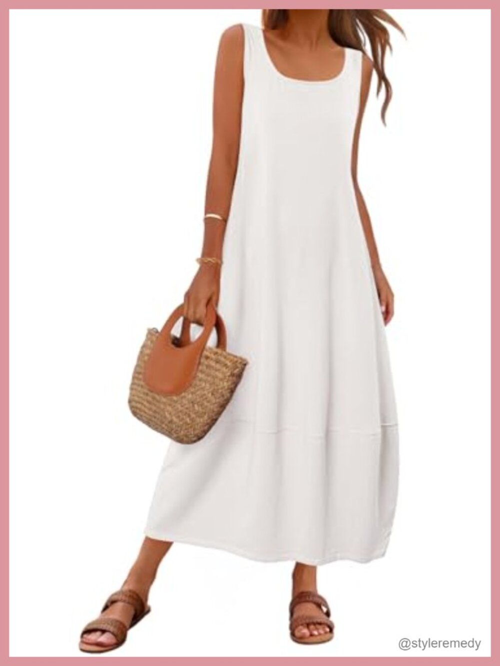 Women's Sleeveless Scoop Neck Maxi Dress with Pockets Loose Fit Beach Sundress